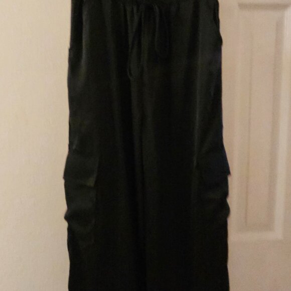 Vici Black Strapless boho wide leg pockets jumpsuit Romper Silky L - Picture 9 of 16